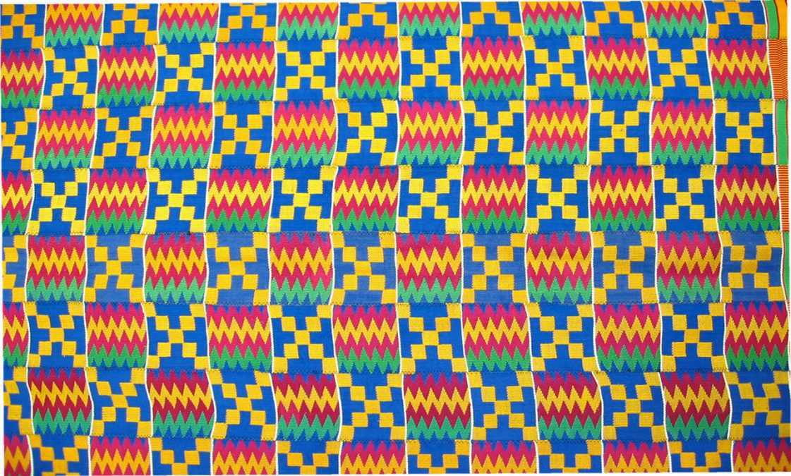 Länsi-afrikkalainen käsinkudottu värikäs kente-kangas.